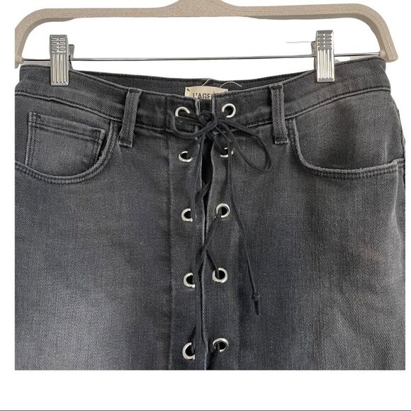 L'AGENCE Portia High Rise Lace Up Denim Mini Skirt - Picture 4 of 7